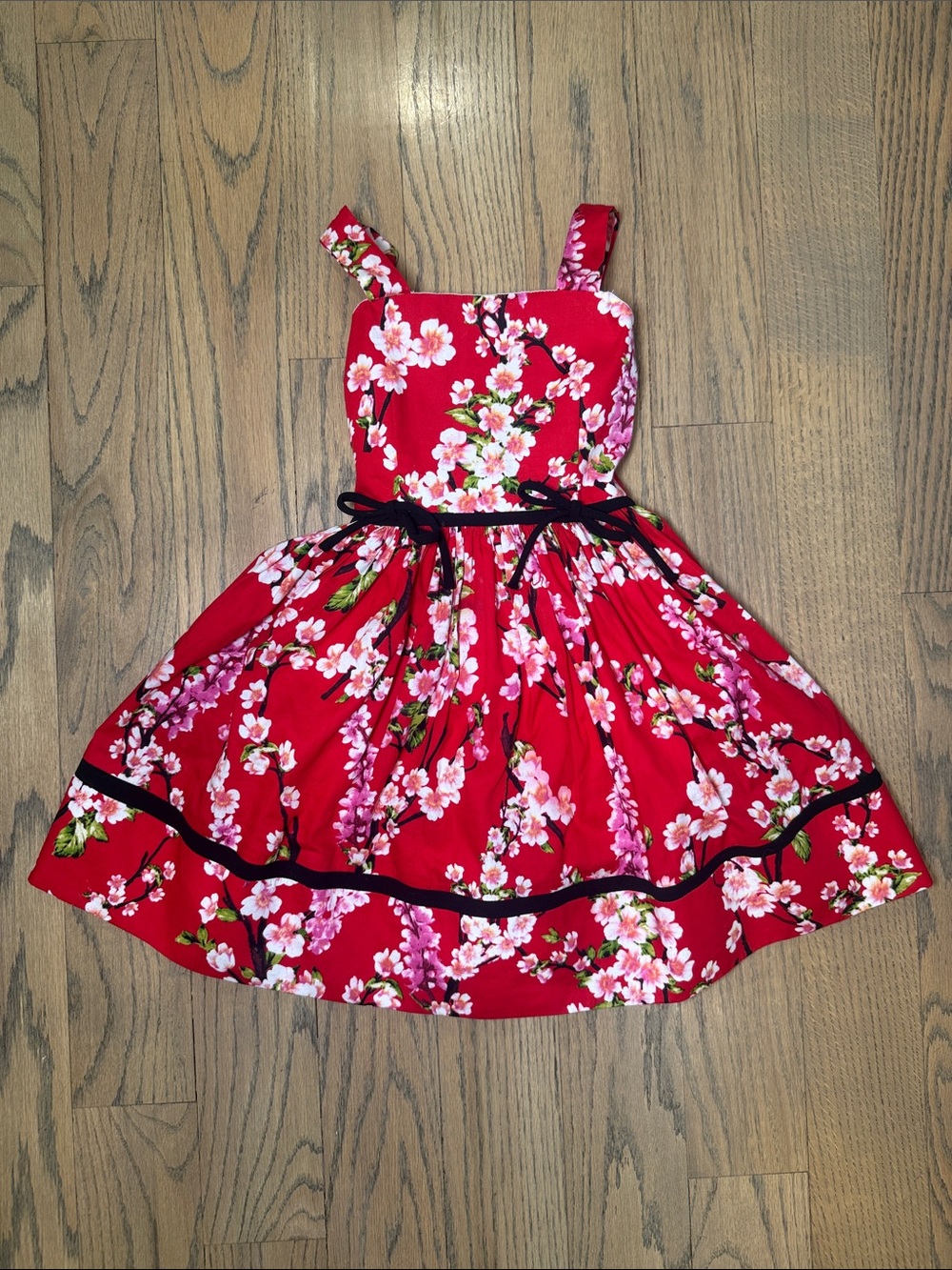 Helena Girls’ Red Floral Puff Skirt Dress Size 7
